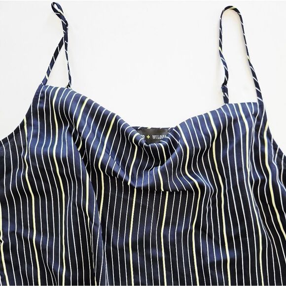 NWT BP X WILDFANG Square Neck Satin Midi Slip Dress In Navy Harlow Pinstripe 2X - Picture 5 of 12